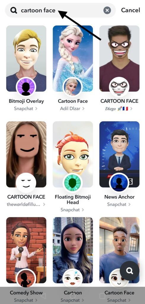 send a snap using the cartoon face lens using snapchat